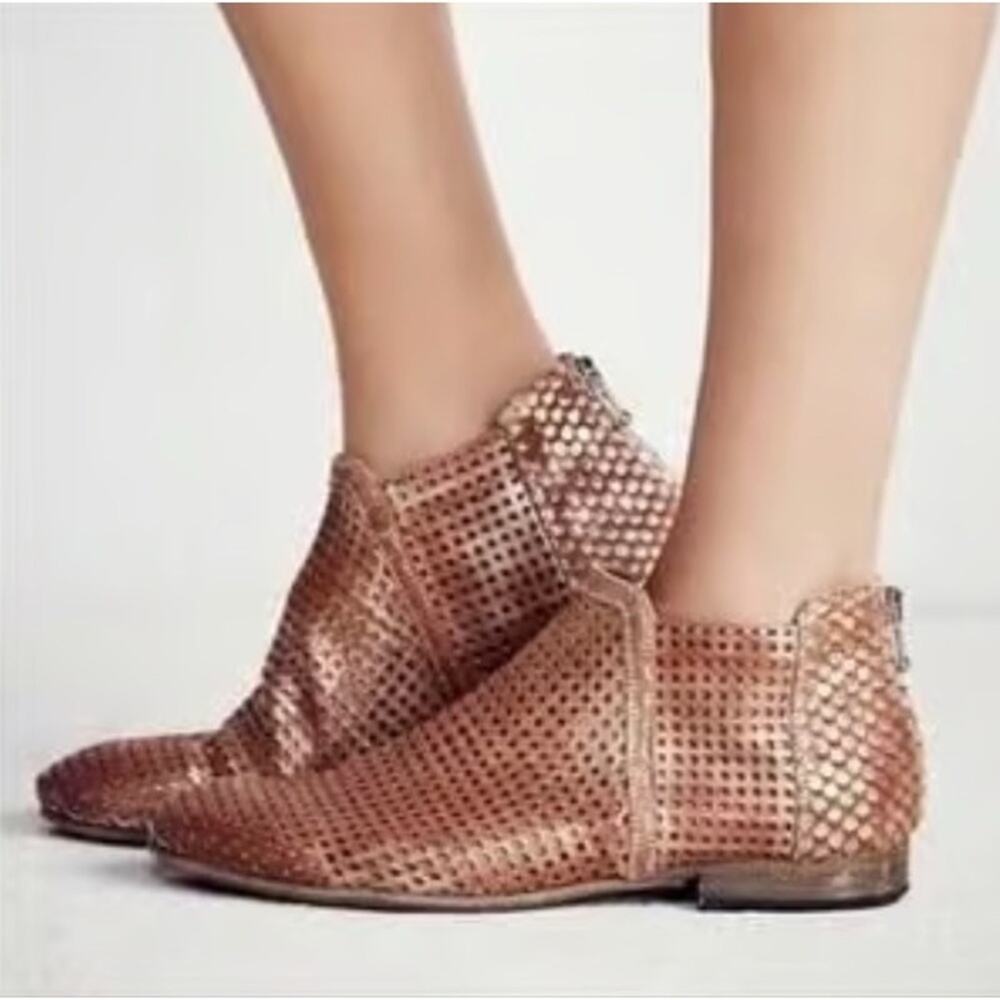 Free People Clean Slate Gold Metallic Perforated Leather Ankle Booties Size 36